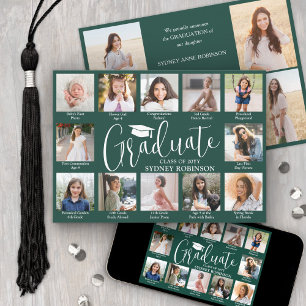 Faire-part Collage de photos et légendes Vert foncé Graduatio