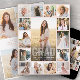 Faire-part Collage de photos géant rose poudré pour la remise