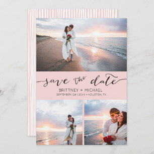 Faire-part Collage de photos manuscrite rose vierge Enregistr