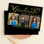 Faire-part Collage de photos pour diplômés Noir et Or Simple
