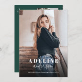 Faire-part Collage de photos vertes Stylish Script Graduation (Devant / Derrière)