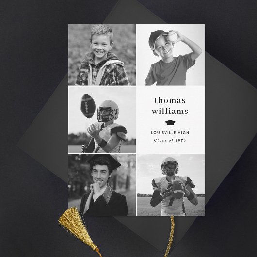 Faire-part Collage Diplômé Photo Noir et Blanc