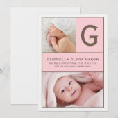 Faire-part Collage initial | Rose (Devant / Derrière)