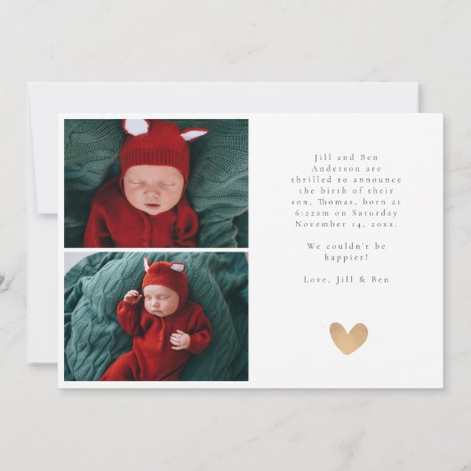 Faire-part Collage photo bébé Coeur moderne Calligraphie nais (Dos)