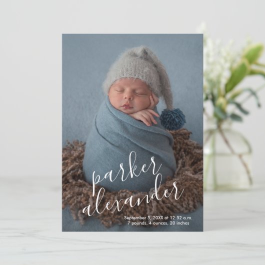 Faire-part Collage photo bébé naissance moderne (Debout devant)
