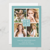 Faire-part Collage photo bleu et blanc Aqua Graduation (Devant / Derrière)