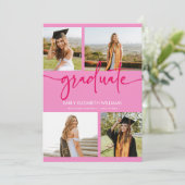 Faire-part Collage photo couleur rose personnalisée Graduatio (Debout devant)