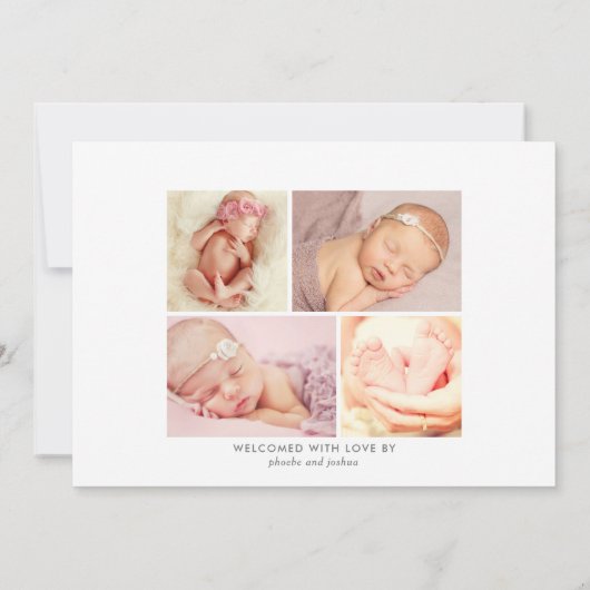 Faire-part Collage photo de bébé fille en calligraphie modern (Dos)