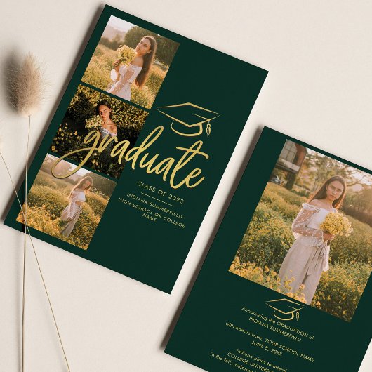 Faire-part Collage photo de diplômé vert Diplômé 2026