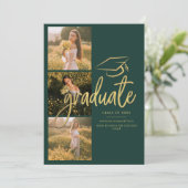 Faire-part Collage photo de diplômé vert Diplômé 2026 (Debout devant)