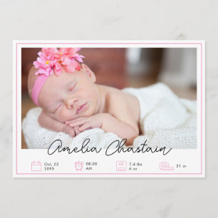 Faire-part Collage photo de naissance de bébé rose moderne