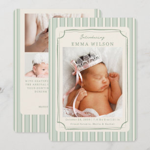 Faire-part Collage photo de nouveau-né vert Naissance de bébé