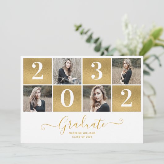 Faire-part Collage photo de script moderne 2025 Graduation (Debout devant)