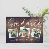Faire-part Collage photo en bois rustique Graduation (Debout devant)