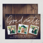 Faire-part Collage photo en bois rustique Graduation (Devant / Derrière)