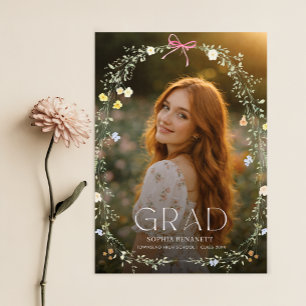 Faire-part Collage photo floral avec un élégant nœud rose pou