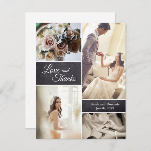 Faire-part Collage photo Mariage rustique Amour et Merci (Devant / Derrière)