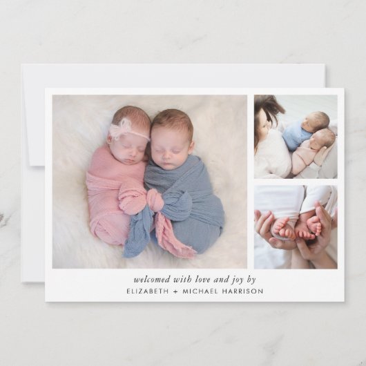 Faire-part Collage photo minimal Twins Naissance (Dos)