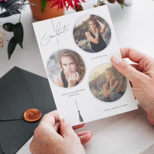 Faire-part Collage photo moderne Cercle de graduation blanc