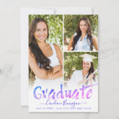 Faire-part Collage photo moderne de l'étudiant Purple Pink (Devant)