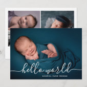 Faire-part Collage photo moderne de naissance Hello World (Devant / Derrière)