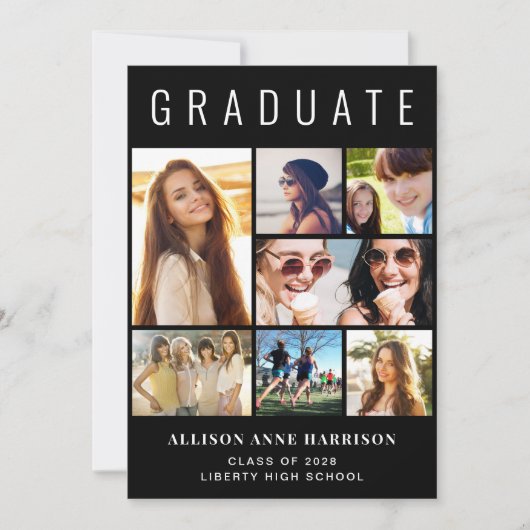 Faire-part Collage photo moderne Graduation noire (Devant)