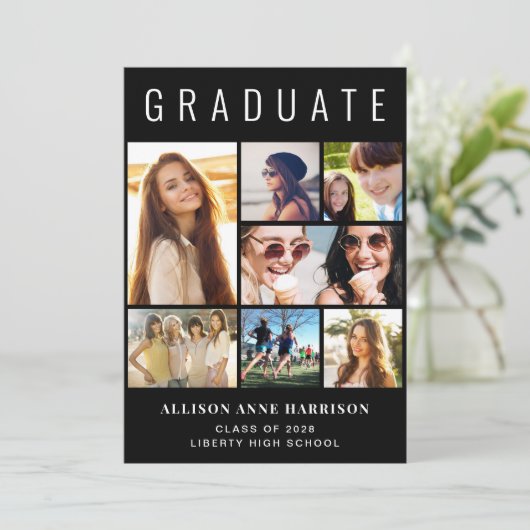 Faire-part Collage photo moderne Graduation noire (Debout devant)