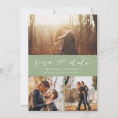 Faire-part Collage photo moderne manuscrit Sage vert (Devant)