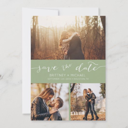 Faire-part Collage photo moderne manuscrit Sage vert (Devant)