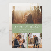 Faire-part Collage photo moderne manuscrit Sage vert (Devant / Derrière)