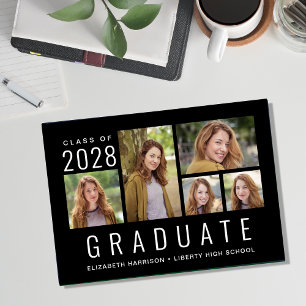 Faire-part Collage photo moderne minimal noir Graduation