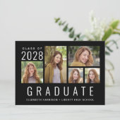 Faire-part Collage photo moderne minimal noir Graduation (Debout devant)