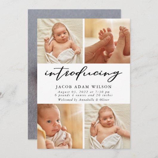 Faire-part Collage photo moderne naissance (Devant / Derrière)