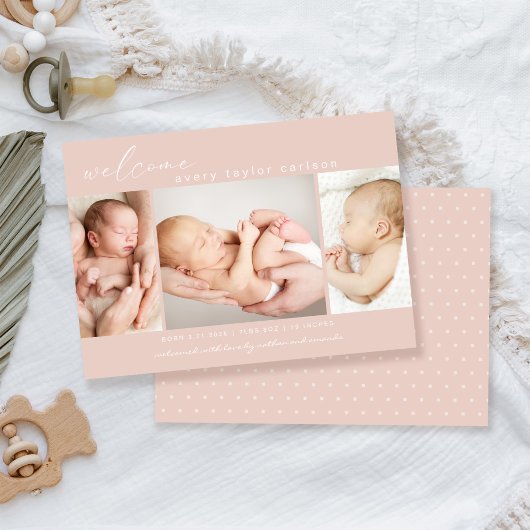 Faire-part Collage photo moderne Script simple rose naissance
