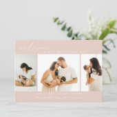 Faire-part Collage photo moderne Script simple rose naissance (Debout devant)