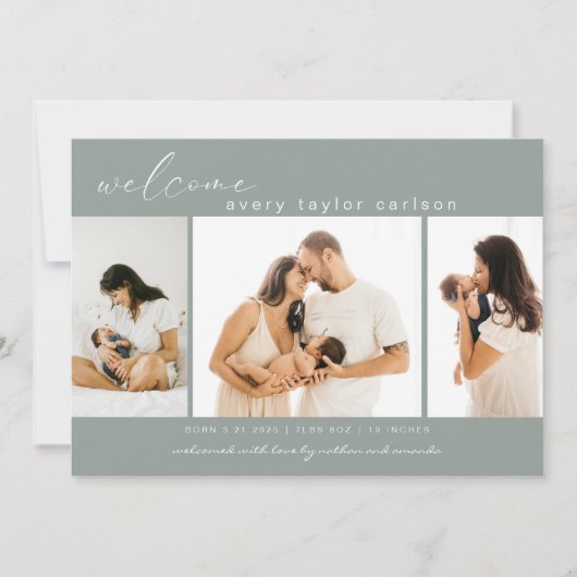 Faire-part Collage photo moderne Simple Script Birth (Devant)