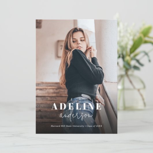 Faire-part Collage photo moderne Stylish Script Graduation (Debout devant)