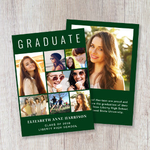 Faire-part Collage Photo Moderne Vert pour la Remise des Dipl