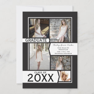 Faire-part Collage photo noir et blanc Graduation