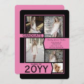 Faire-part Collage photo noir rose Classe de diplôme (Devant / Derrière)