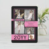 Faire-part Collage photo noir rose Classe de diplôme (Debout devant)