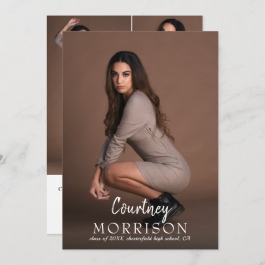 Faire-part Collage photo Nom personnalisé Texte superposé Gra (Devant / Derrière)