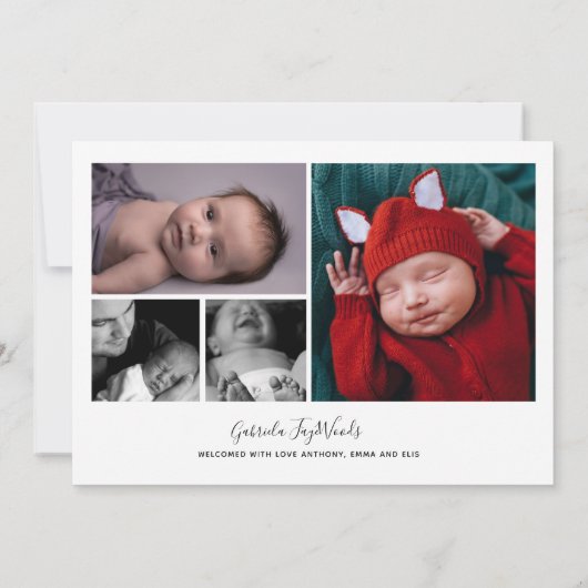 Faire-part Collage photo personnalisé Bienvenue Script superp (Dos)