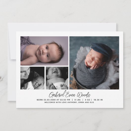 Faire-part Collage photo personnalisé Script superposition bé (Dos)