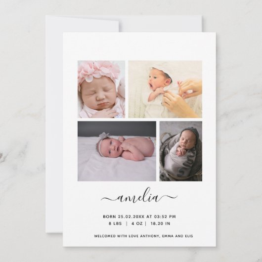 Faire-part Collage photo personnalisé Script superposition bé (Dos)