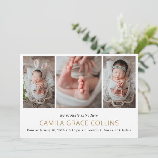 Faire-part Collage photo simple Élégant Naissance moderne (Debout devant)
