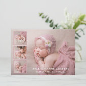 Faire-part Collage photo simple Naissance d'une fille rose (Debout devant)