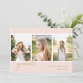 Faire-part Collage photo tendance Blush Pink Gold Graduation (Debout devant)