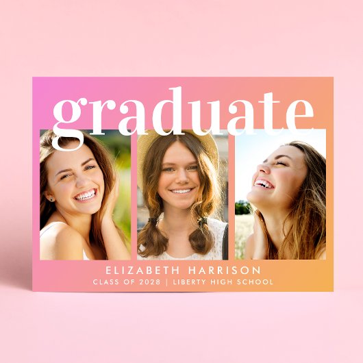 Faire-part Collage photo tendance Pink Orange Graduation