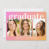 Faire-part Collage photo tendance Pink Orange Graduation (Devant)